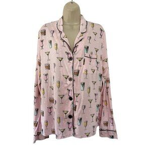 PJ SALVAGE Woman's Sz L Drink Happy Thoughts Pink Pajama Top